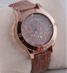 Světle hnědé náramkové hodinky s křišťály GUOU