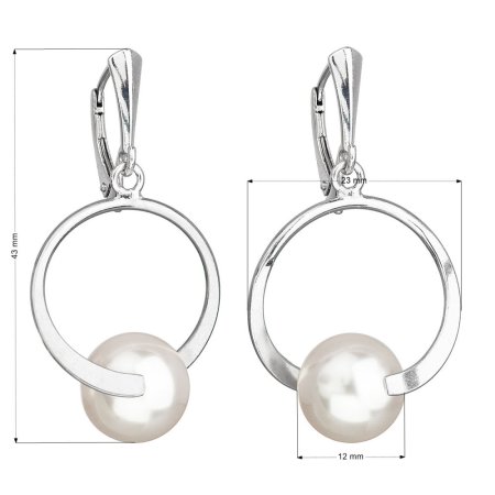 Stříbrné náušnice visací s perlou Swarovski bílé kulaté 31223.1 Bílá