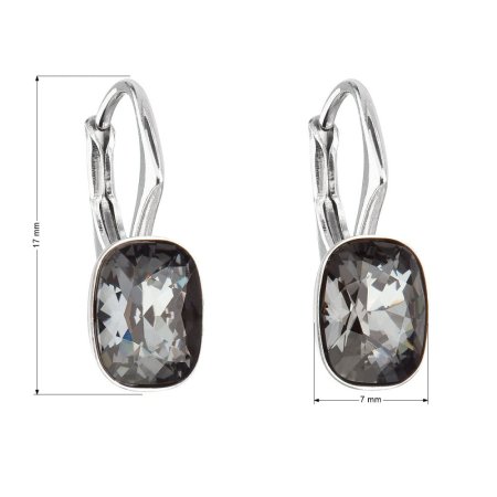 Strieborné náušnice visiace s kryštálmi Swarovski čierny obdĺžnik 31278.5 Silver Night