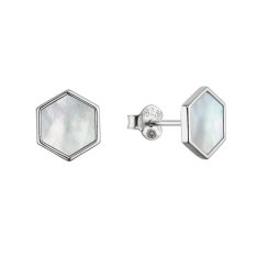 Stříbrné náušnice hexagon s bílou perletí 11689.1