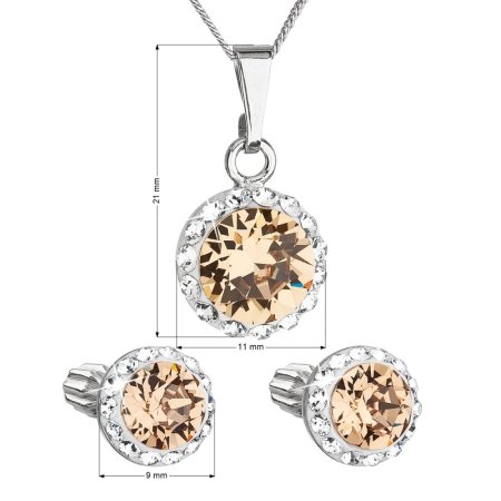 Sada šperkov s kryštálmi Swarovski náušnice, retiazka a prívesok hnedej oranžovej okrúhle 39352.3 Lt. Colorado Topaz