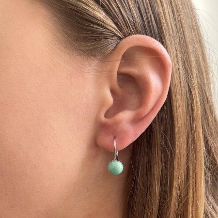 Strieborné visiace náušnice s pravými minerálnymi kameňmi okrúhle 11481.3 Amazonit Brazil