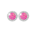 Strieborné náušnice puzety s okrúhlym opálom a kryštálmi Swarovski Light Fuchsia malé