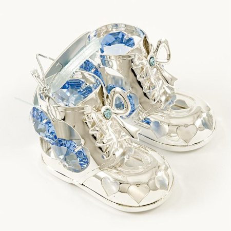 Kovová postriebrená figúrka topánky chlapčenské s kryštálmi Swarovski Elements