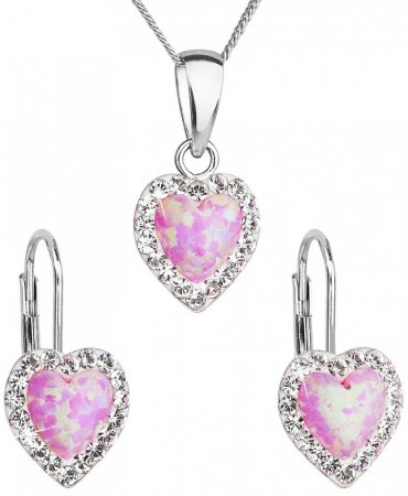 Sada šperkov so syntetickým opálom a kryštálmi Swarovski náušnice a prívesok svetlo ružové srdce 39161.1 Rose s. Opal