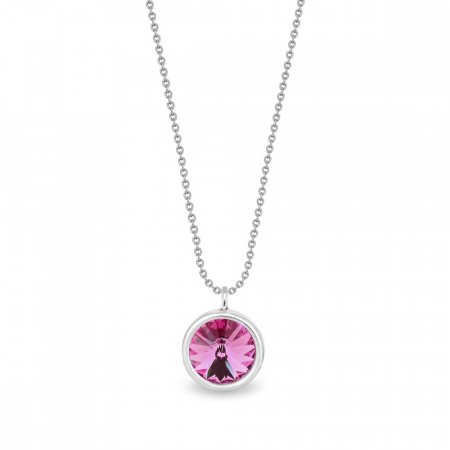 Stříbrný náhrdelník růžový se Swarovski Elements Birthday Stone NB1122SS29R Rose