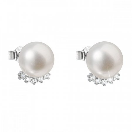 Stříbrné náušnice pecky s bílou říční perlou 21020.1