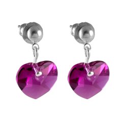 Náušnice ružové so Swarovski Elements srdiečko Fuchsia 10 mm