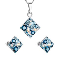Súprava šperkov s kryštálmi Swarovski náušnice a prívesok modrý kosoštvorec 39126.3 Aqua