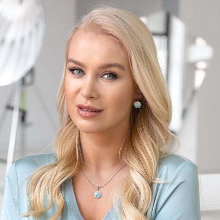 Stříbrný přívěsek s krystaly Swarovski modrý kulatý 34225.3 Light Turquoise