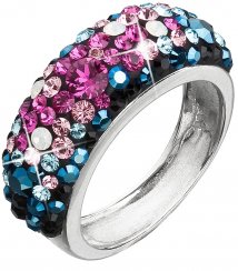 Strieborný prsteň s kryštálmi Swarovski mix farieb modrá ružová 35031.4 Galaxy