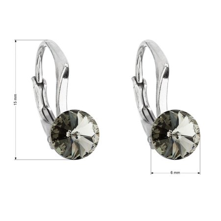Stříbrné náušnice visací s krystaly Swarovski šedé kulaté 31230.3 Black Diamond