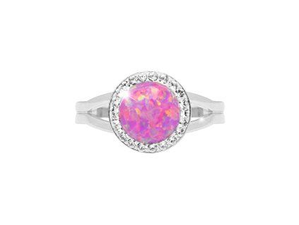 Strieborný prsteň s okrúhlym růžovým opálom a kryštálmi Swarovski Light Fuchsia veľký