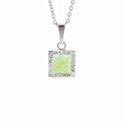 Strieborný náhrdelník so svetlo zeleným opálom a kryštálmi Swarovski Elements štvorec Chrysolite Opal