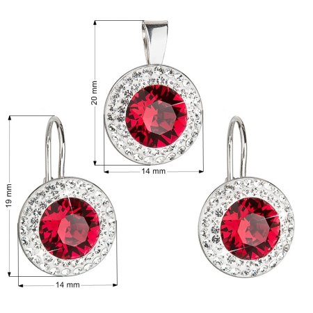 Súprava šperkov s náušnicami s kryštálmi Swarovski a červeným okrúhlym príveskom 39107.3 Ruby