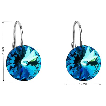 Strieborné náušnice visiace s kryštálmi Swarovski modré okrúhle 31106.5 Bermuda Blue