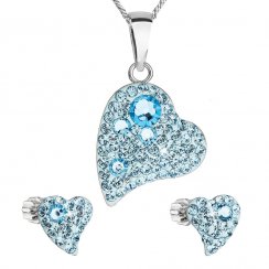 Sada šperků s krystaly Swarovski náušnice, řetízek a přívěsek modré srdce 39170.3 Aqua