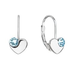 Strieborné visiace náušnice so Swarovski kryštálmi modré srdiečka 31299.3 Aqua