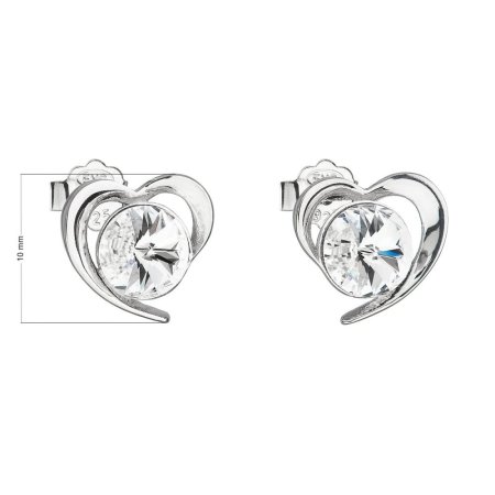 Strieborné náušnice pecka s kryštálmi Swarovski biele srdce 31259.1 Krystal