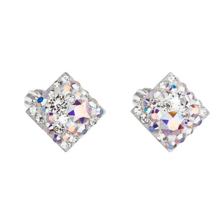 Stříbrné náušnice pecka s krystaly Swarovski ab efekt kosočtverec 31169.2 AB