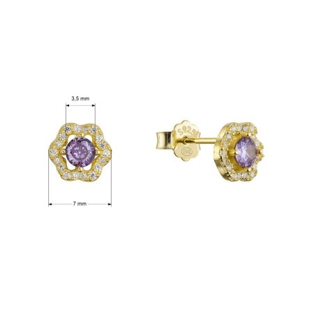 Pozlacené stříbrné náušnice kytičky s fialovým zirkonem 11702.3 amethyst
