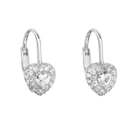 Stříbrné náušnice visací se zirkonem bílé srdce 11216.1