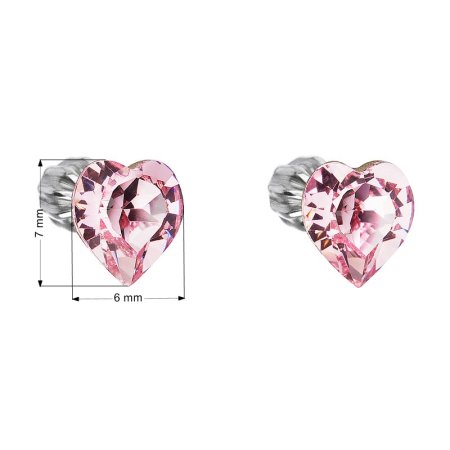 Strieborné náušnice pecka s kryštálmi Swarovski ružové srdce 31139.3 Rose