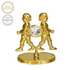 Kovová pozlátená figúrka Blíženci s bielymi kryštálmi Swarovski Elements