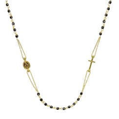 Zlatý 14 karátový náhrdelník růženec s křížem a medailonkem s Pannou Marií RŽ01 černý