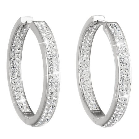 Stříbrné náušnice kruhy s krystaly Swarovski bílý kruh 31122.1 Krystal