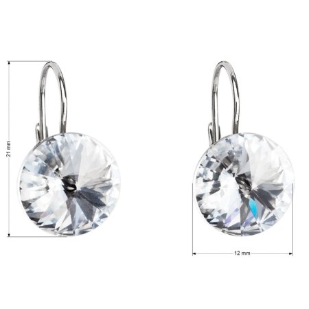 Strieborné náušnice visiace s kryštálmi Swarovski biele okrúhle 31106.1 Krystal
