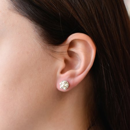 Strieborné náušnice pecka s kryštálmi Swarovski biele okrúhle 31336.9 Biela