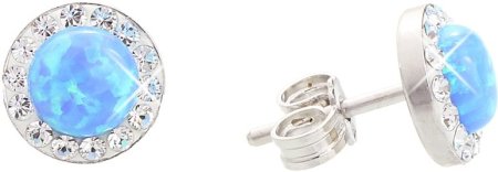Stříbrné náušnice pecky se světle modrým opálem a krystaly Swarovski Elements Blue Opal