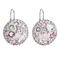 Strieborné náušnice visiace s kryštálmi Swarovski ružovej okrúhle 31161.3 Magic Rose