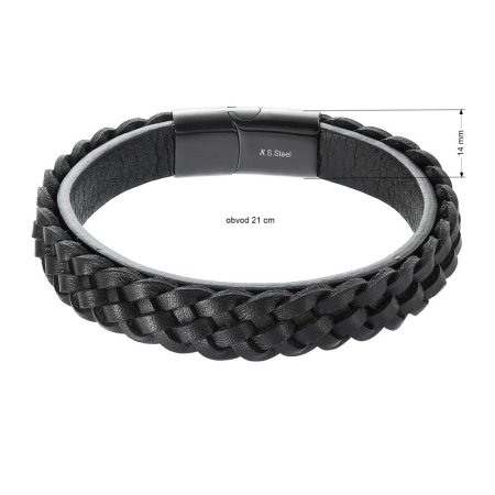 Náramek pánský z recykl.kůže zaplétaný cop 43026.3 černý