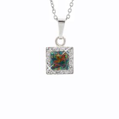 Strieborný náhrdelník so zeleno menivým opálom a kryštálmi Swarovski Elements štvorec Vitrail Medium Opal