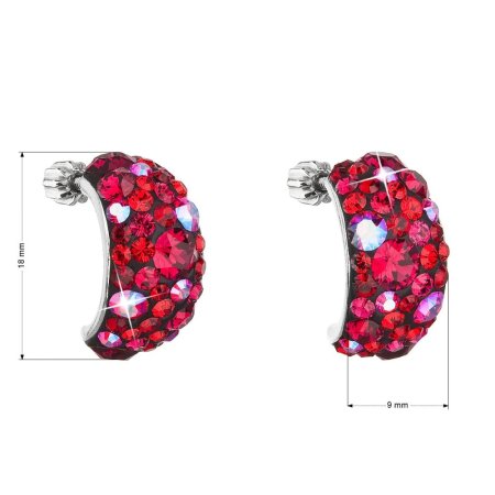 Strieborné náušnice visiace s kryštálmi Swarovski červené polkruh 31164.3 Cherry