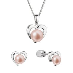 Perlová súprava srdiečka s ružovou riečnou perlou 29060.3B pink