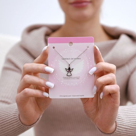 Oceľový náhrdelník anjel so Swarovski kryštálmi ružový 42043.3