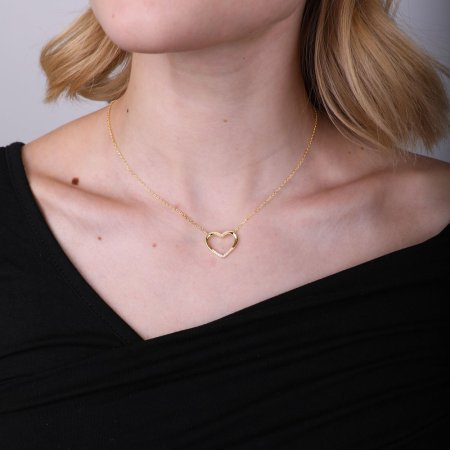 Pozlátený náhrdelník srdca s bielymi zirkónmi 12010.1 Au plating