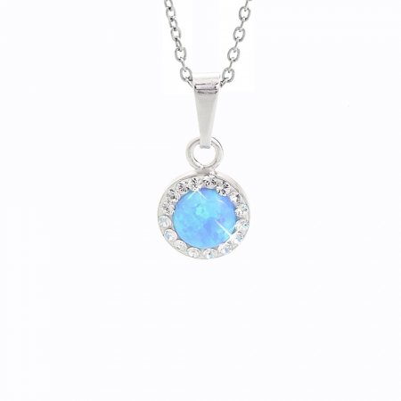 Strieborný náhrdelník so svetlo modrým opálom a kryštálmi Swarovski Elements koliesko Blue Opal