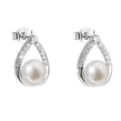 Stříbrné náušnice visací s bílou říční perlou 21033.1M