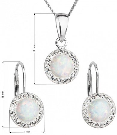 Súprava šperkov so syntetickým opálom a kryštálmi Swarovski náušnice a prívesok biele okrúhle 39160.1 White s. Opal