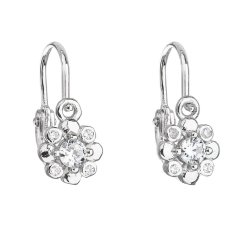 Strieborné detské náušnice visiace so zirkónom biela kytička 11174.1