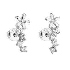Stříbrné náušnice pecka se zirkonem bílá kytička 11106.1