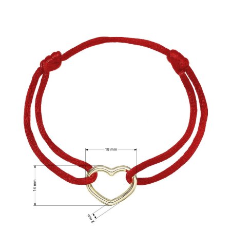 Kabbalah náramek s pozlaceným stříbrným srdcem 13093.3 red