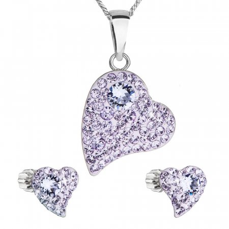 Sada šperkov s kryštálmi Swarovski náušnice, retiazka a prívesok fialové srdce 39170.3 Violet