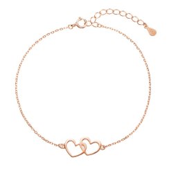 Pozlátený strieborný ROSE náramok dve srdiečka 63009 rose