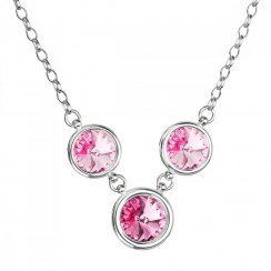 Stříbrný náhrdelník se Swarovski krystaly růžový kulatý 32033.3 rosa