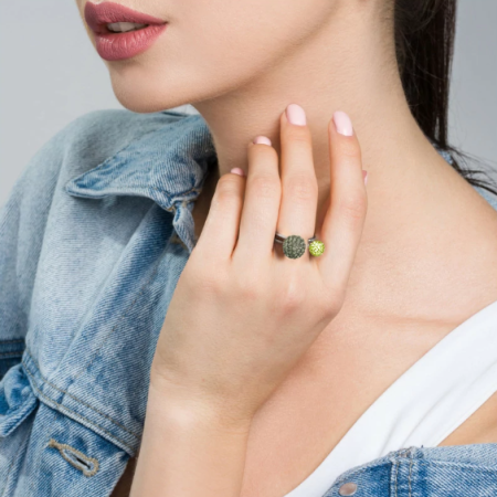 Prsten se Swarovski Elements kulička Black Diamond + Jonquil